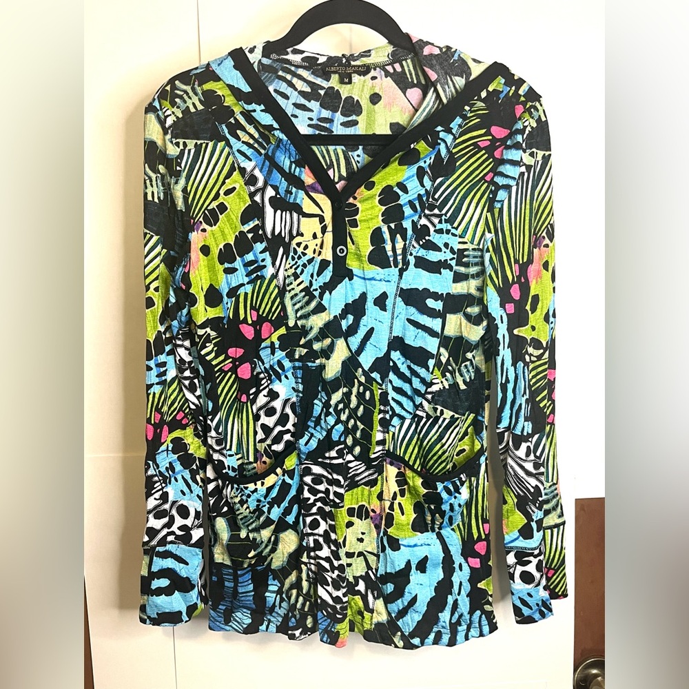 Alberto Makali Women’s Size M Stretchy Abstract Butterfly Print Pullover Hoodie